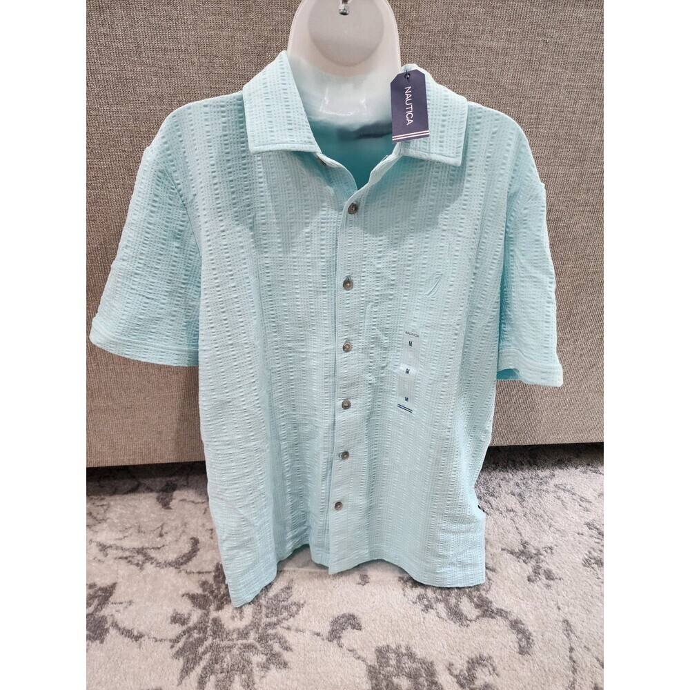 Nautica Men's Blue Classic-Fit Seersucker Polo Shirt Size Medium